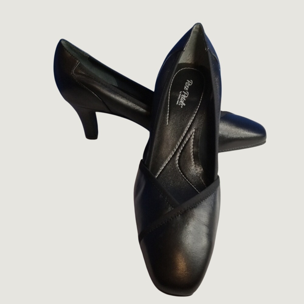 Rose Petals Walking Cradles Black Leather Crisscross Kitten Heel Pumps Sz 10W